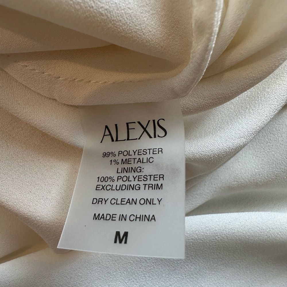 Alexis Yellow and White Metallic Hugo Halter Ruffle Mini Dress| Size M - Picture 13 of 13
